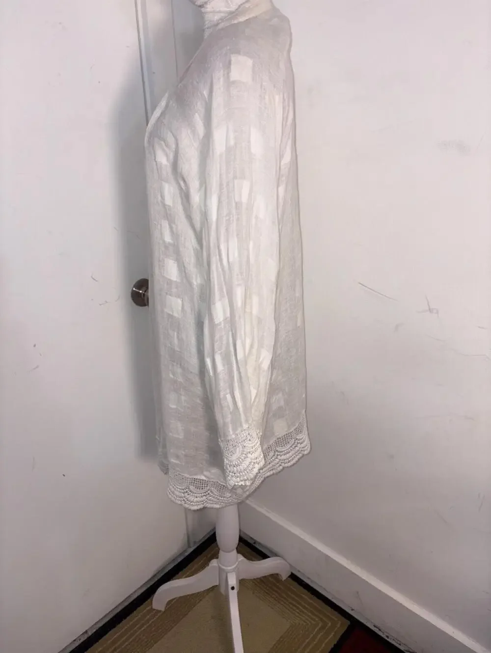 Elizabeth Hurley Beach Coverup Linen/Cotton India White Boho Sexy One Size Lace - Picture 6 of 13
